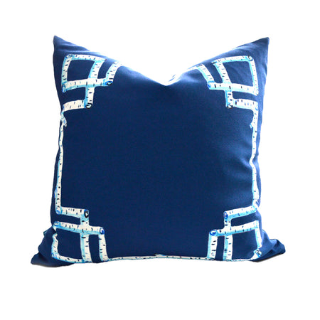 Navy Birch Greek Key Outdoor Square Pillow