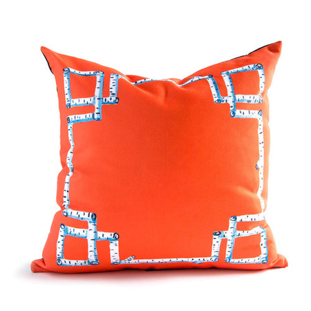 Orange Birch Greek Key Outdoor Square Pillow