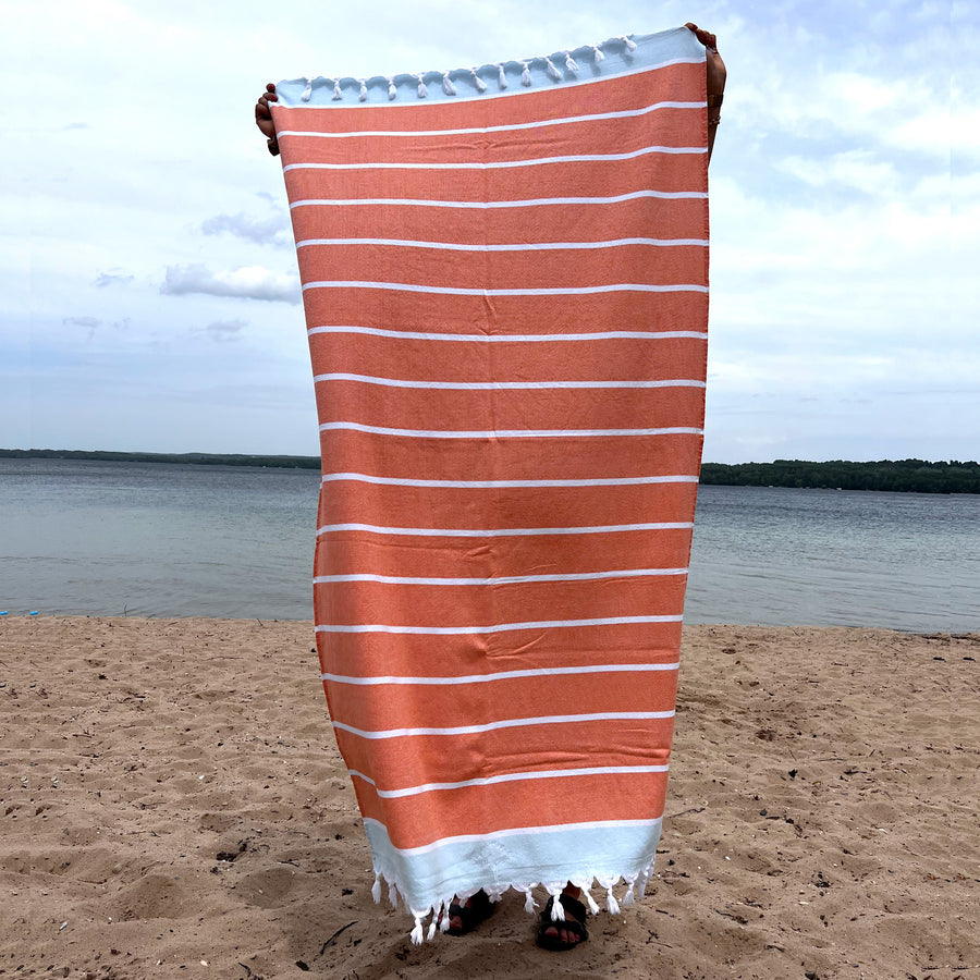 Tangerine/Aqua Turkish Towel