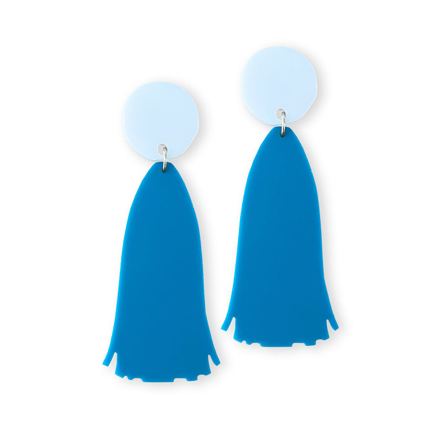 White and Teal Tassel Earrings