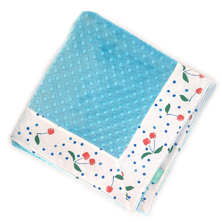 White Cherries with Turquoise Minky Baby Blankie