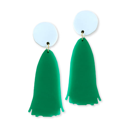 White and Emerald Tassel Earrings