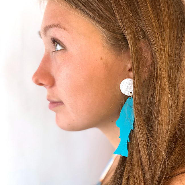 White and Teal Fish Earrings