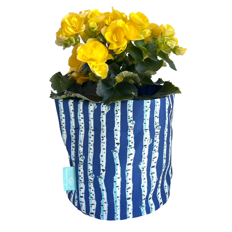 Navy Vertical Stripe Fabric Flower Bucket